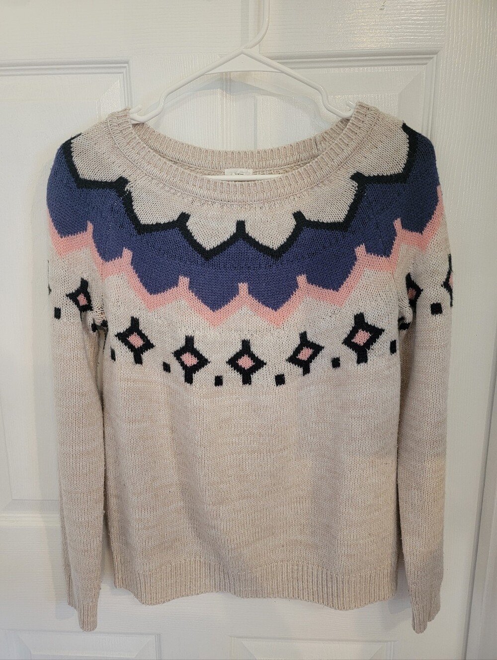 Garage Fair Isle Knit Sweater Size Small Cream Pink Blue